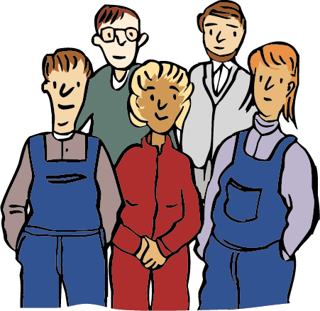 Fünf Menschen in Arbeits- kleidung